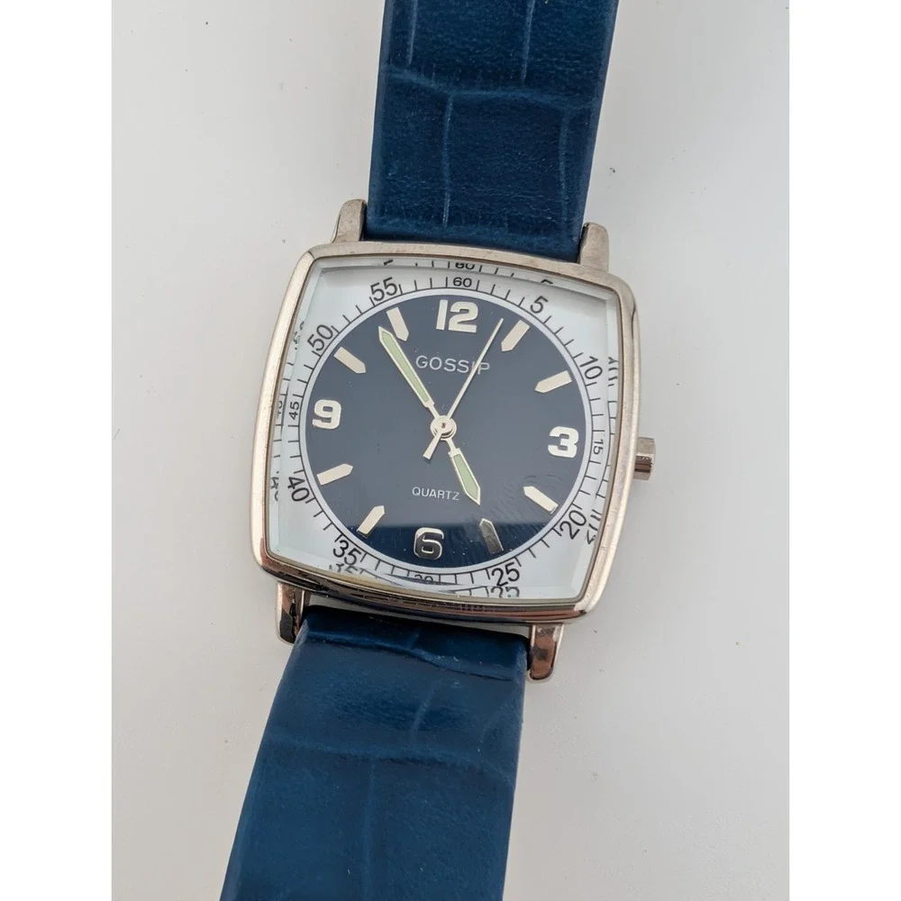 Gossip Watch Women 31mm Silver Case Blue Leather‎ Band- New Battery